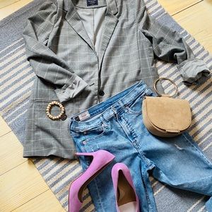 Oversized Grey Gingham Blazer (NWOT)